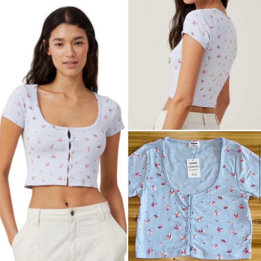 NEW Cotton On Sammie Scoop Neck Short Sleeve Crop Top Women’s size Medium NWT